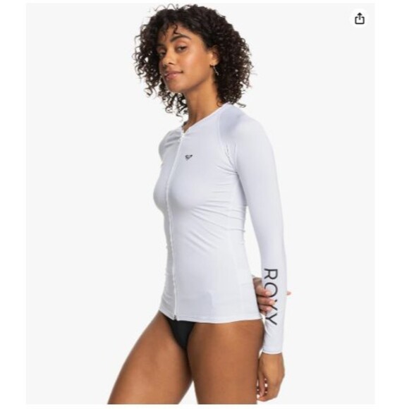 Roxy Long Sleeve Zip-up Rashguard UPF 50+ Large White Surf Quick-Dry Swim Shirt - Picture 3 of 6